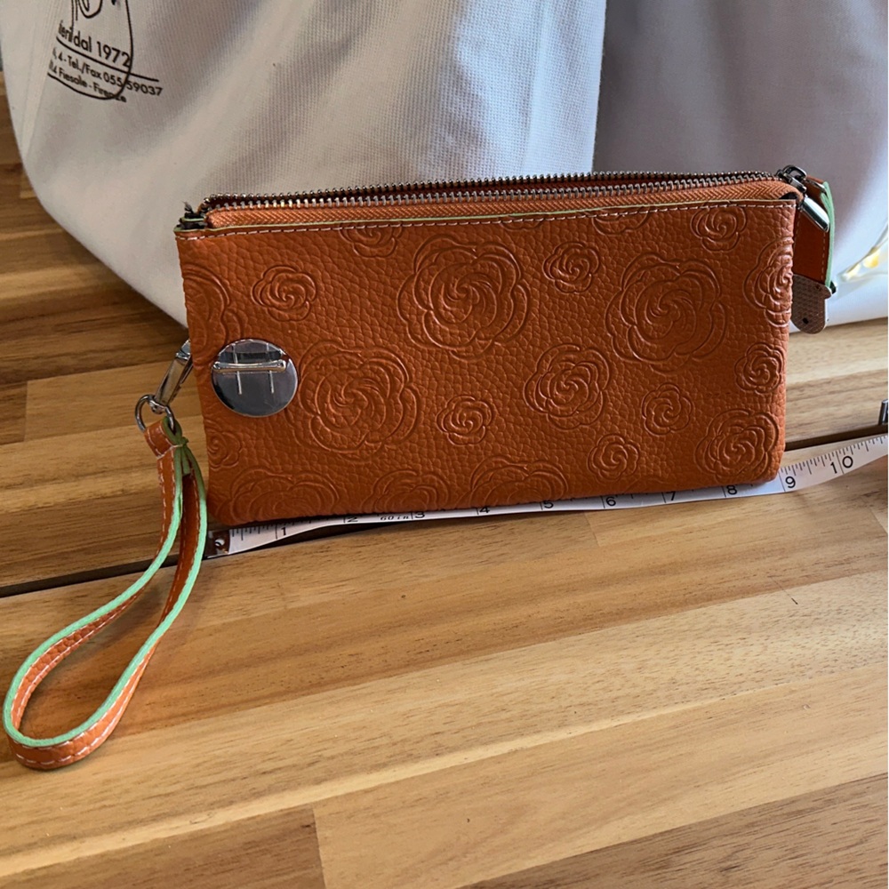 Embossed Orange Wristlet Clutch